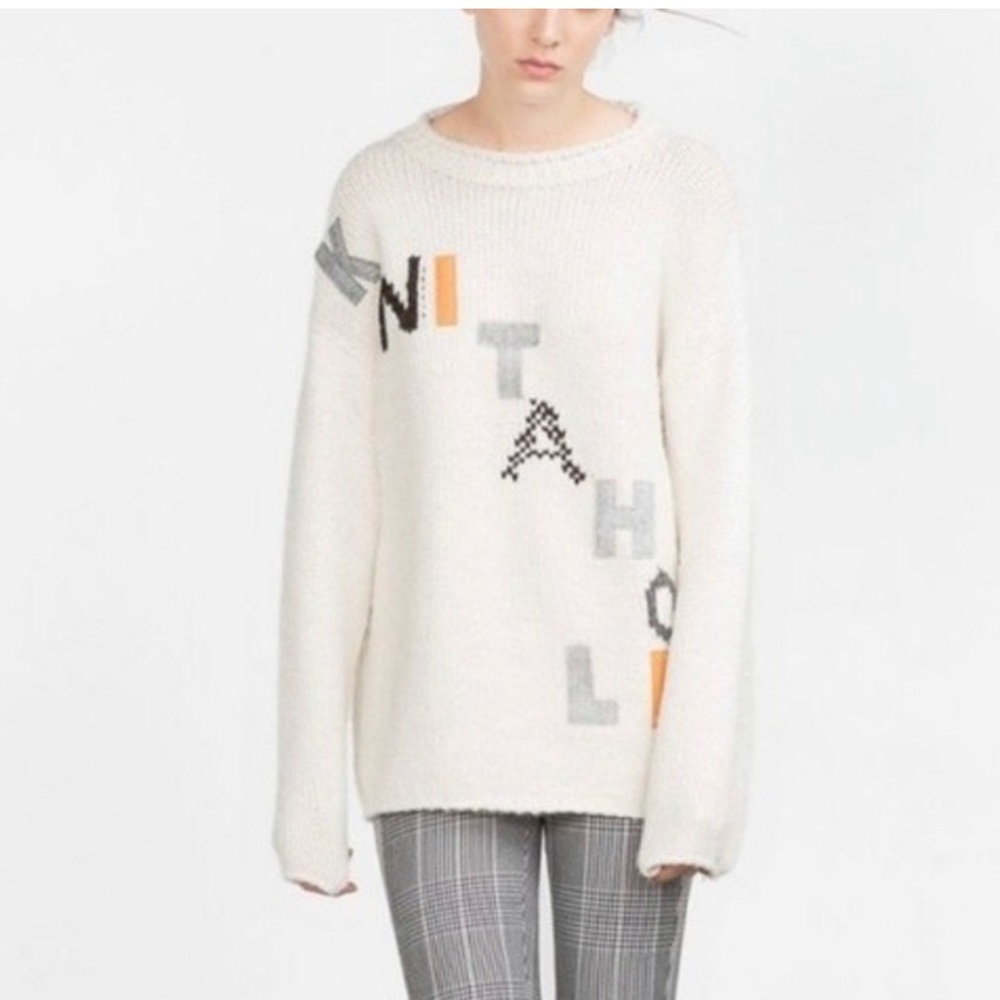 Zara Knitaholic Chunky Knit Sweater, Off White, Size S, Pre-owned